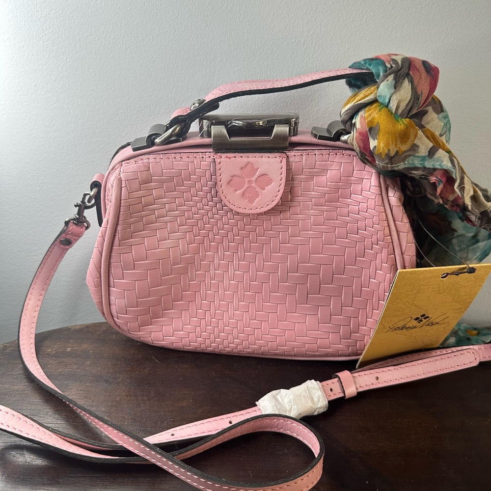 NWT Patricia Nash Pink Woven Leather Handbag with Scarf and dust bag.